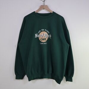 Vintage 90s Hard Rock Cafe Chicago Sweatshirt XL Green Save The Planet USA Made
